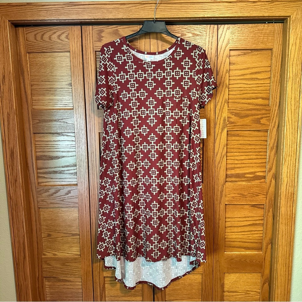 NWT Lularoe Carly Geometric Patterned Burgundy Dress